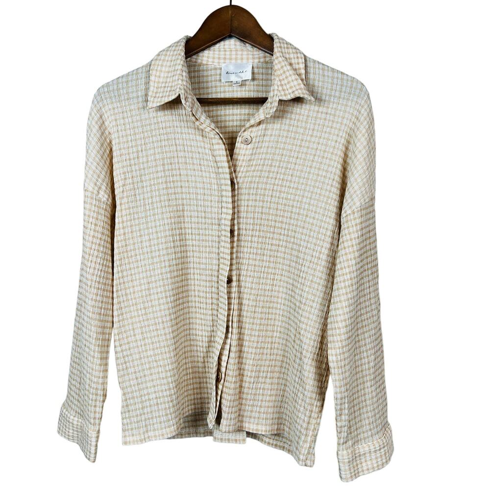 Line & Dot Button Up Shirt Checker Tan Revolve - S